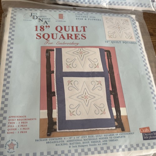 Quilt Squares 2 Packages Of 6 18"squares Jack Dempsey Embroidery Stars & Flowers - Picture 2 of 10