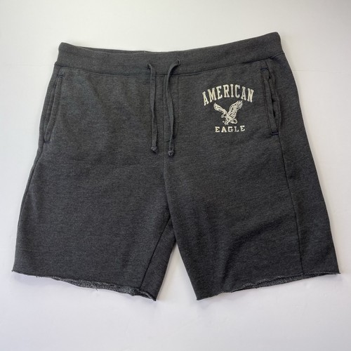 American Eagle Sweat Fleece Shorts Herren Large grau Logo Grafik Komfort Freizeit 9"