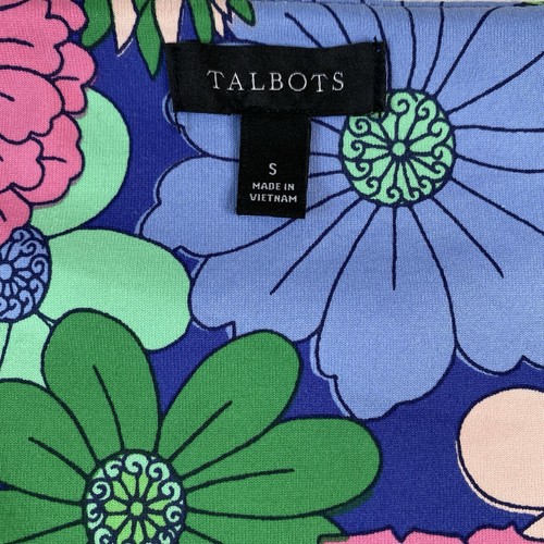 Talbots Effortless Jersey Floral Tie Dress Size S Faux Wrap Cap Sleeve Blue - Picture 7 of 13