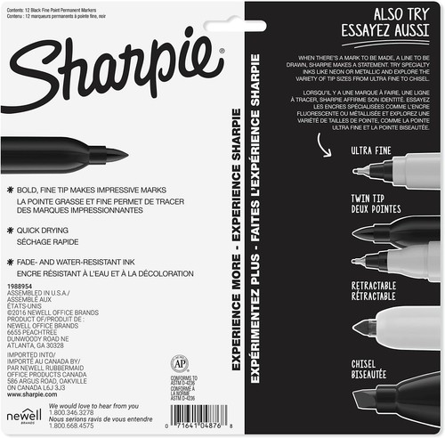 Sharpie Permanent Markers, Fine Point, Black, 12 Count - Bild 7 von 7