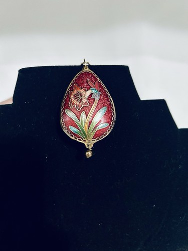 Vintage Cloisonné Double Sided Pendant with Recessed Dragon on One Side - Picture 3 of 7