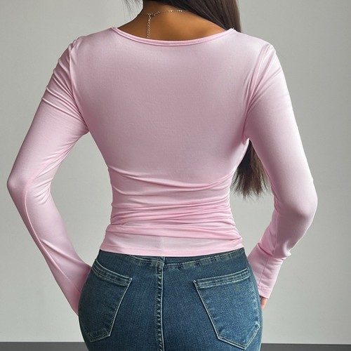 Stylish Everyday Wear Slim Fit Womens Long Sleeve Square Neck Casual Tops - Picture 18 of 49