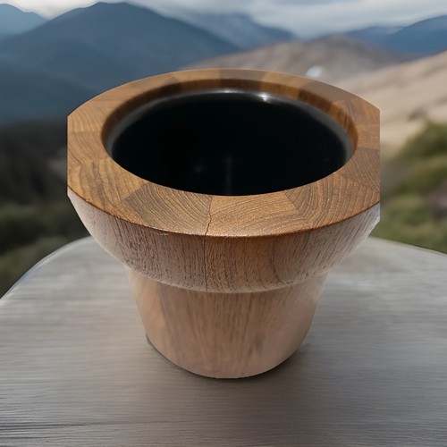 "Cubo de hielo de madera de teca de Dinamarca diseño excavado MCM DECORACIÓN SIN TAPA 7"" DE ALTO" - Imagen 2 de 11
