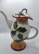 Southern Living at Home "Very Merry" Ceramic Teapot W/Holly Design Retired Mint
