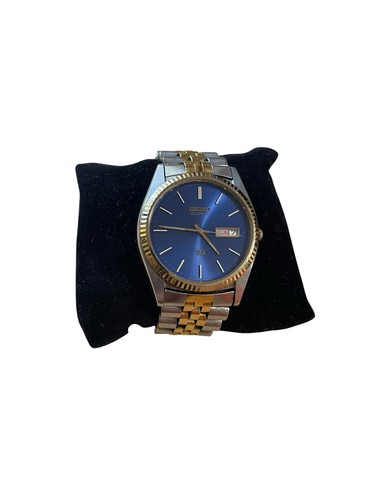 Vintage Seiko Uhr blaues Zifferblatt 5Y23 8C4L gold silberfarben für kleines Armband 6" - Bild 2 von 7