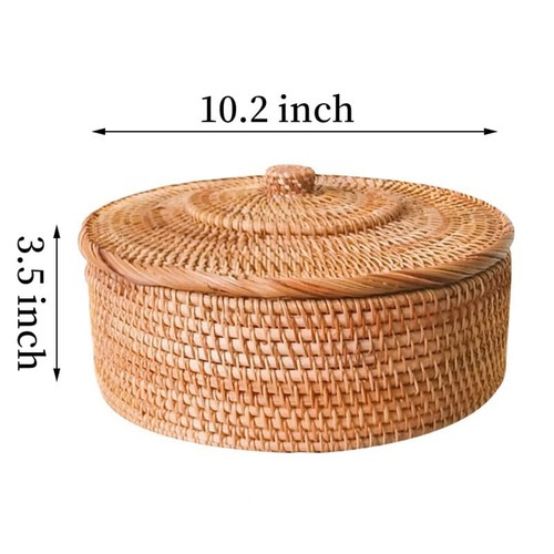 3X(Cestino in rattan con coperchio, cestino portaoggetti tessuto a mano, cestino in vimini con De3609 - Foto 7 di 7