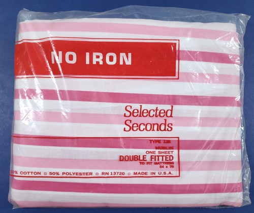 Set 2 federe lenzuola NOS vintage senza ferro doppio aderente righe rosa nuove secondi - Foto 2 di 5