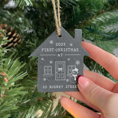 Personalised First Christmas In New Home Tree Bauble Slate House Decoration - Picture 6 of 12