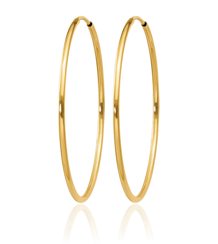 14K Solid Yellow Gold 1.25mm Endless Round Medium Hoop Earrings - Picture 9 of 11