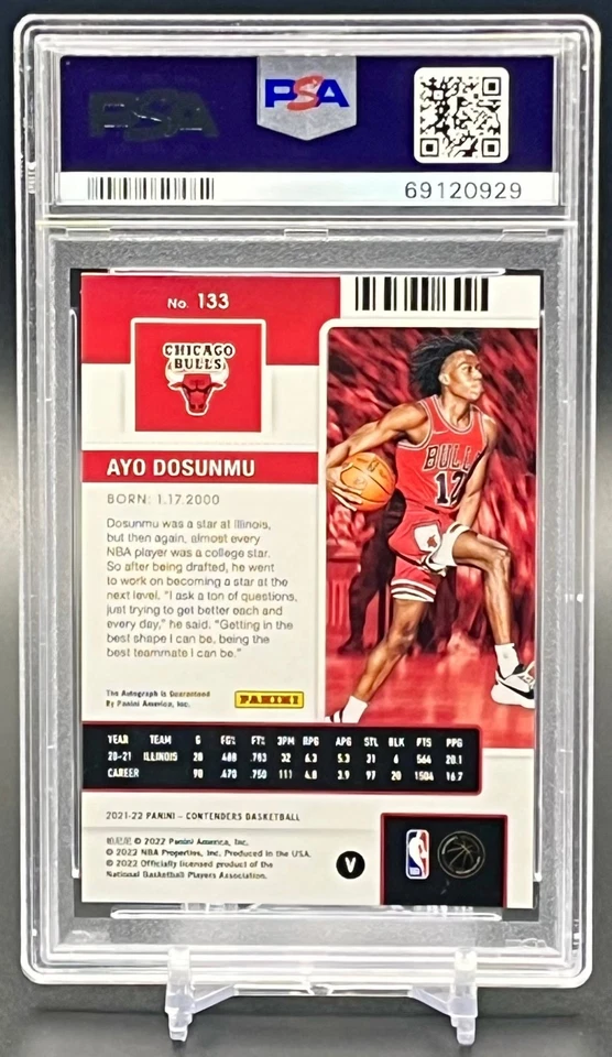 2021 Ayo Dosunmu Contenders Finals Ticket Auto /49 PSA 10 Jersey Number RC POP 1 - Image 2 of 2