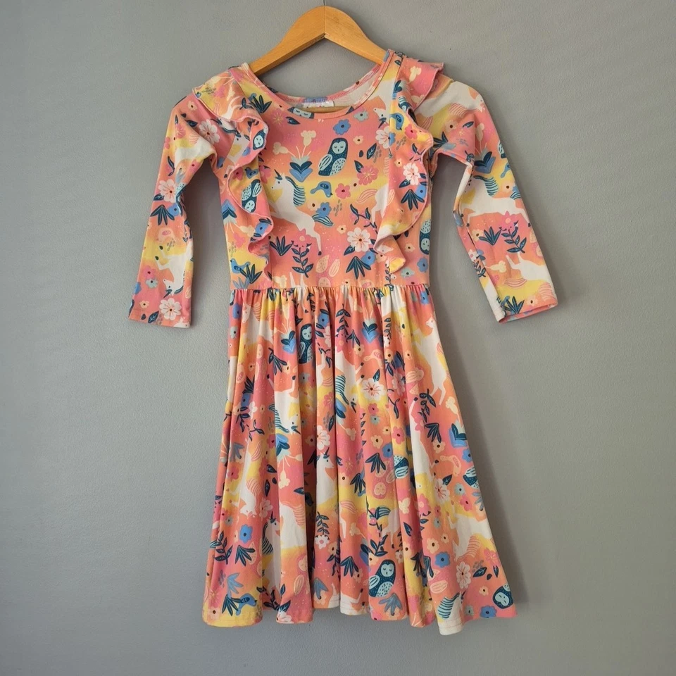 Dot Dot Smile Lot 3 Long Sleeve Ruffle Dresses Butterflies Unicorns Girls 8 -10 - Image 2 of 4