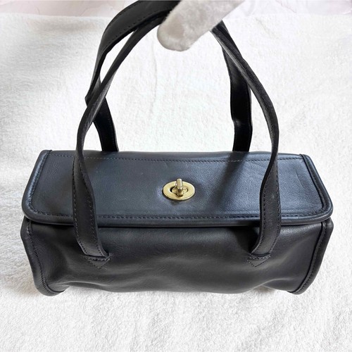 Bolso de hombro COACH 9045 Turn Lock cuero negro logotipo vintage de Japón bueno - Imagen 1 de 6