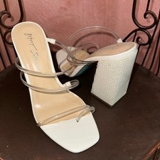 Betsey Johnson clear strappy pearl heels