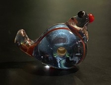Lampwork Glass Chicken Hen Bead Light Blue Aventurine Gold Stripe Red Trail Mini