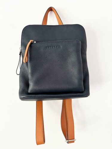 THE HORSE Backpack Navy/Tan 100% Italian Leather Adjustable Straps Mini Backpack - Picture 2 of 9