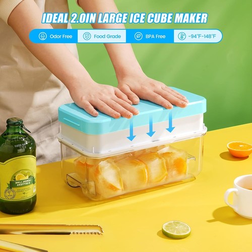 Ice Cube Tray 3 Pack with Lid & Bin BPA Free Plastic Mold for Whiskey Cocktails - Picture 10 of 12