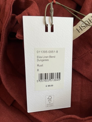 HUSH ELIZA LINEN BLEND DUNGAREES SIZE 8 BNWT RRP £89 - Picture 5 of 5