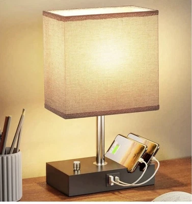 DECOR USB bedside lamp with 2 USB ports, phone charging, soft light, and modern design