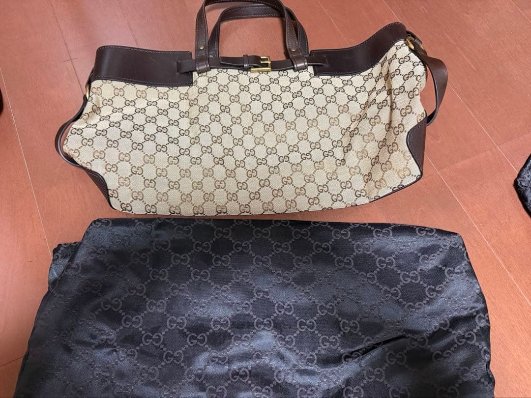 GUCCI GG Pattern Tote Bag Beige Brown Leather Canvas Large Authentic VIN