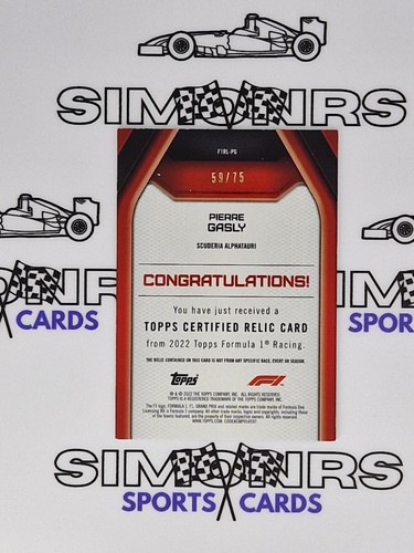2022 Topps Flagship F1 #F1RL-PG Pierre Gasly Green Relic Refractor #59/75 SP - Picture 2 of 2