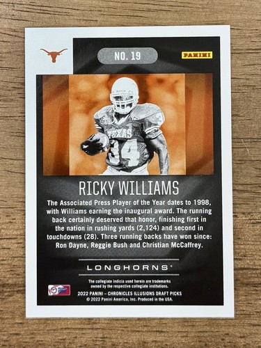 2022 Chronicles Illusions Draft Picks RICKY WILLIAMS Rubino /149 Texas Longhorns - Foto 2 di 2