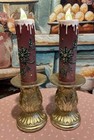 Tk Maxx Christmas,2 Matching Light Up Candles, Ornate Base, Deep Red, 11 Inches