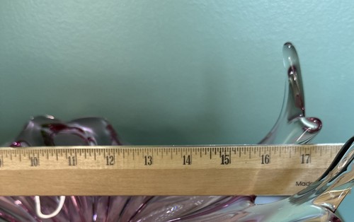 Vintage Chribska Glassworks Art Glass Bowl 17”~ Gold Ruby Pink w Box ~ Czech - Picture 4 of 10