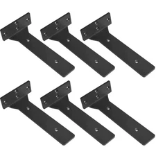 6" Heavy Duty Floating Shelf Brackets, Black Metal L Brackets, 6 Pack