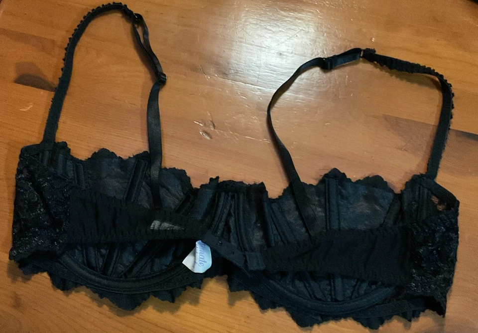 Vintage Intimate Attitudes Black Lace Open Cup Shelf Bra Size 42 Made In Panama - Image 3 of 4