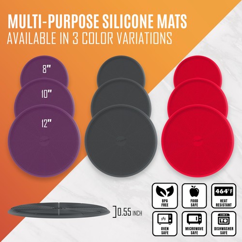 Set of 2 Multi-Use Silicone Mats Microwave Pot Holders Food Cover Trivet Hot - Picture 7 of 8