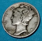 1935 Mercury Dime 90% Silver P Mint, 91-Year-Old Coin
