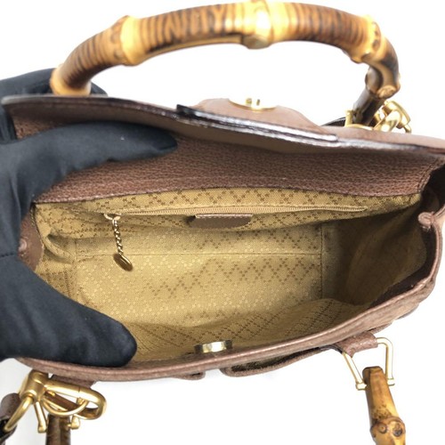 Vintage Gucci Bamboo Brown Suede 2Way Shoulder Bag Crossbody Bag Used Japan - Picture 9 of 10