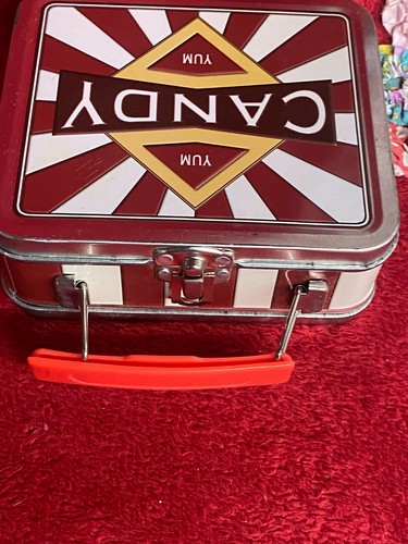 Vtg Yum Yum Candy Lunch Box Tin Small with Striped Design - Picture 2 of 5
