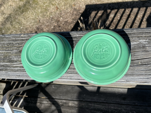 Vintage Pair Fiesta HLC USA Green Fruit Dessert Bowl 5 1/2" - Picture 2 of 7