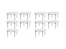 (10 PACK) 60'' Round Plastic Folding Table - Heavy Duty Round Banquet Table