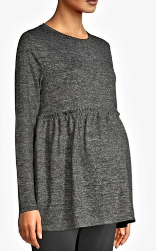 New Time And Tru Long Sleeve Heather Gray Ruffled Maternity Top Size S(4-6) - Picture 2 of 3