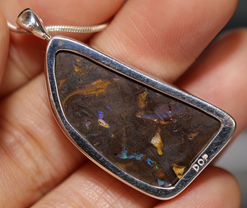 Australian Natural Queensland Solid Boulder Opal Silver 925 Pendant Hallmarked - Picture 6 of 6