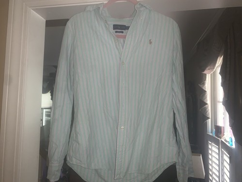 Ralph Lauren Herren Langarm Hemd grün/rosa/blau Knopfleiste Gr. M Custom Fit