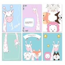 Canvas Happy Animal Wall Art Picture Prints for Home Baby Room Decor Giraffe Fox