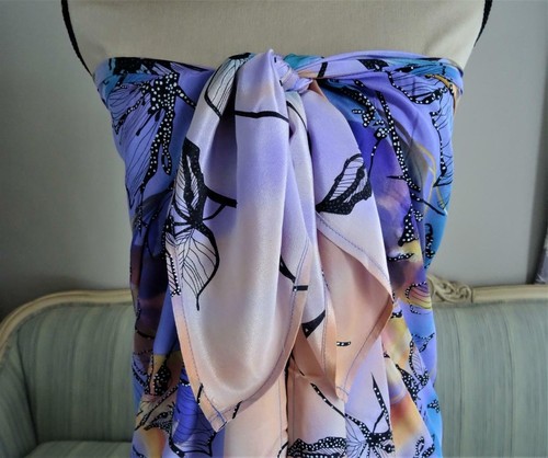 Gottex 100% Silk Scarf Wrap Hijab Pareo Beach Plus Size Cover Up Over size 46x58 - Picture 4 of 12