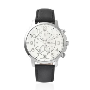 STRADA Japanese Movement Multifunction Button Watch Black White Leather Strap - Click1Get2 Deals