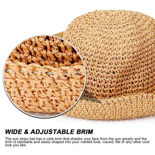 Summer Ladies Womens Sun Beach Straw Hat Floppy Foldable Wide Brim Gardening - Picture 9 of 18