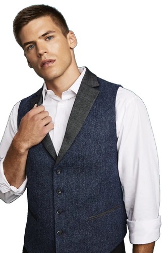 Mens Wool Tweed Waistcoat Wool Formal Vintage Tailored Vest Hospitality Casual - Picture 22 of 28