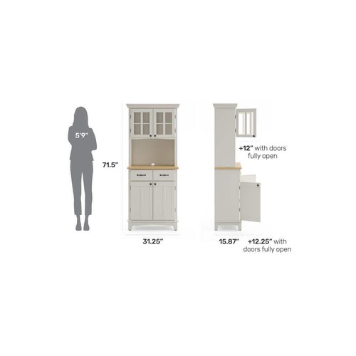 HOMESTYLES Buffet W/ Hutch 31.25" H X 71.5" W, Glass Doors Off-White Natural Top - Picture 10 of 10