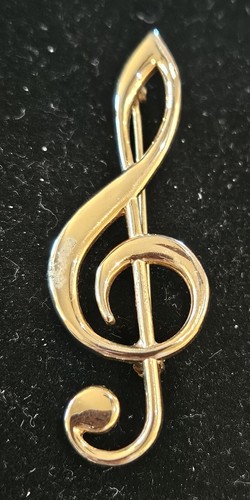 Vintage Gold Tone Music Treble Clef Brooch Pin 2.25"
