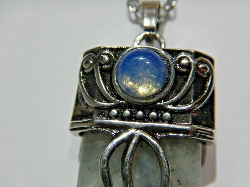 LABRADORITE POINT PENDANT silvertone bar amethyst opalite stone necklace 6C - Picture 5 of 8