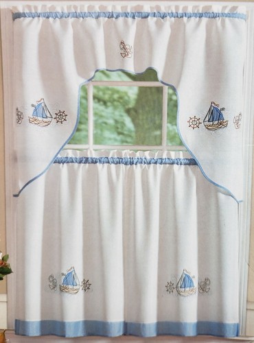 3 pc. Embroidered Curtains Set: 2 Tiers(30"x36") & Swag(60"x36") GRAND OCEAN,RT - Bild 8 von 11