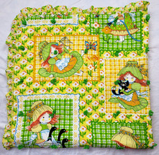 Vtg Katies Patchwork Ruffle Quilt Baby Blanket Prairie Girl Gingham Cat 45x45