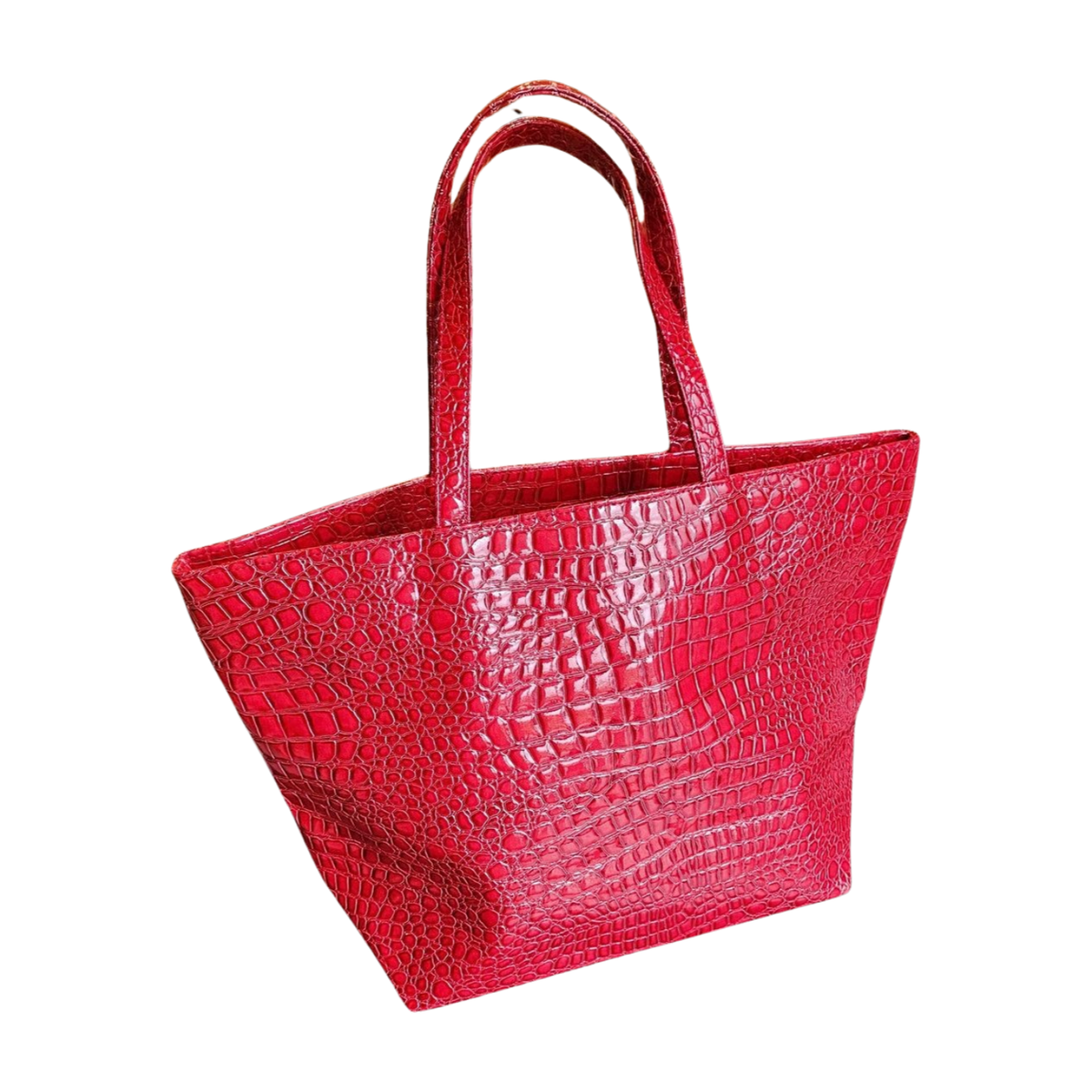 Bath Body Works TOTE BAG Red FAUX CROCODILE LEATHER Large DUAL TOP