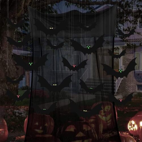 (18 Pcs) Hanging Bats Halloween Decoration Outside Large Flying Plastic Hallowee - Picture 7 of 12